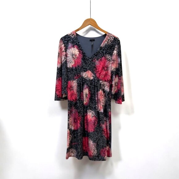 Soma Intimates Dress Women S Baby Doll Pink Black Floral 3/4 Bell Sleeve Stretch - Picture 1 of 12